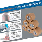 Self Adherent Cohesive Bandages Wrap 12 Count 2" x 5 Yards, Medical Tape, Adhesive Flexible Breathable First Aid Non Woven Rolls, Stretch Athletic, Ankle Sprains & Swelling, Sports…