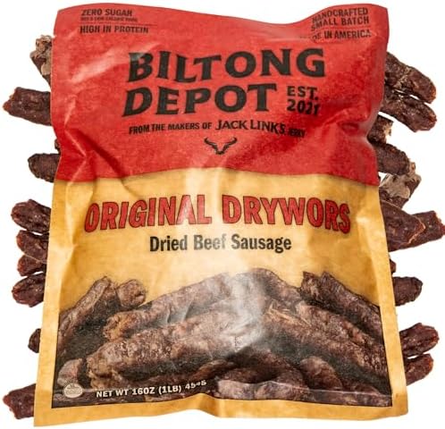 Biltong Depot Original Drywors - 1lb (16oz) | Air-Dried Beef Snack Sticks | High Protein | Keto & Paleo Friendly | Zero Sugar | Gluten Free | No Artificial Preservatives | No MSG