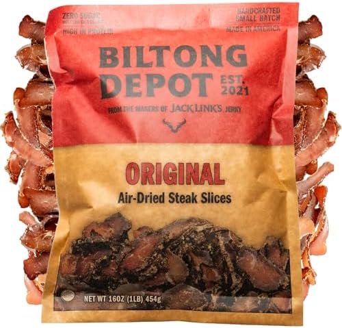 Biltong Depot Lean Original Biltong Slices - 1lb (16oz) | Air-Dried Beef Jerky Snack | High Protein | Paleo & Keto Friendly | Zero Sugar | Gluten Free | No Artificial Preservatives | No MSG