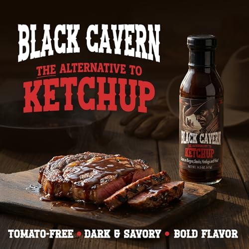 Black Cavern - The Ketchup Alternative, Tomato-Free Condiment for Burgers, Steaks, Hot Dogs & Fries, No High Fructose Corn Syrup, Made in USA, 14.5 oz
