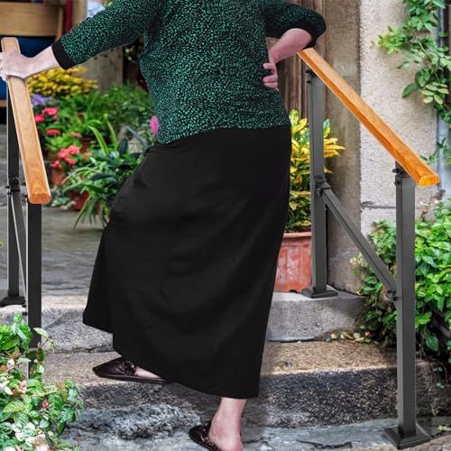 Metal Handrail Wood Grain for Elderly, 3 Step Hand Rails for Outdoor Steps, Outdoor Indoor Stair Handrails Kit, Porch Hand Rails for Concrete Steps