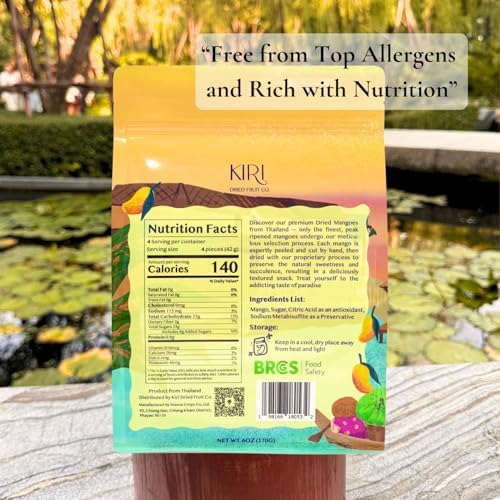 KIRI Premium Dried Mango from Thailand, Soft & Moist, Not Too Sweet, Tree ripened, Hand-cut (One Pack)