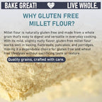Great River Milling Organic Millet Flour | USDA Organic, Naturally Gluten Free, Non-GMO, Vegan, Kosher | Mild, Nutty Flavor for Baking, Flatbreads, Pancakes & Porridge | 5 Lb.