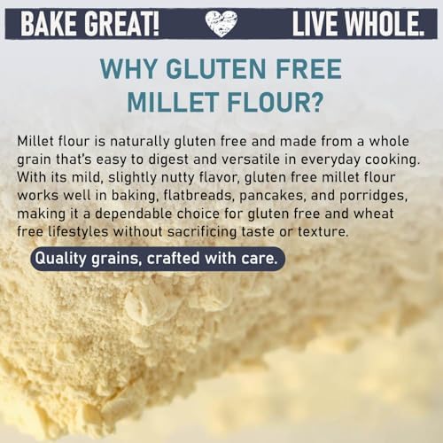 Great River Milling Organic Millet Flour | USDA Organic, Naturally Gluten Free, Non-GMO, Vegan, Kosher | Mild, Nutty Flavor for Baking, Flatbreads, Pancakes & Porridge | 5 Lb.