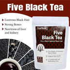 LEAFROOT 20 Teabags Natural Five Black Tea, Wu Hei Sesame Seeds Mulberry Black Wolfberry Tea Combination Chinese Herbal Tea, Hair care for Gray Hair Reverse, Nourishing Liver and Kidney