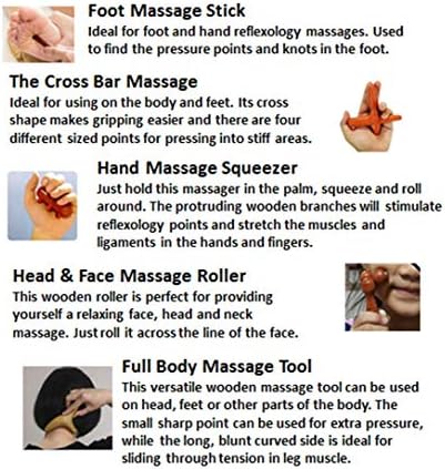 Reflexology Traditional Wooden Thai Massager Tools Full Body Foot Stick Hook Back Spa Face Gua Sha Therapy Trigger Point Massage Tool Relieve Shoulder Pain Wood (Set of 5 Full Body Massage)