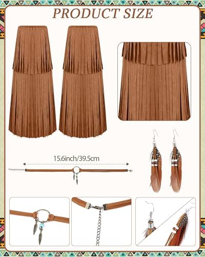 Foaincore 5 Pcs Native Princess Costume Set Aboriginal Dress Outfit for Halloween Cosplay Women