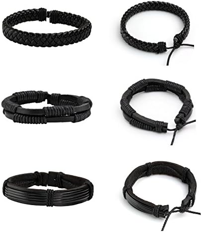 MILAKOO 6 Pcs Punk Braided Leather Bracelets for Men Women Cuff Wrap Wristbands Adjustable