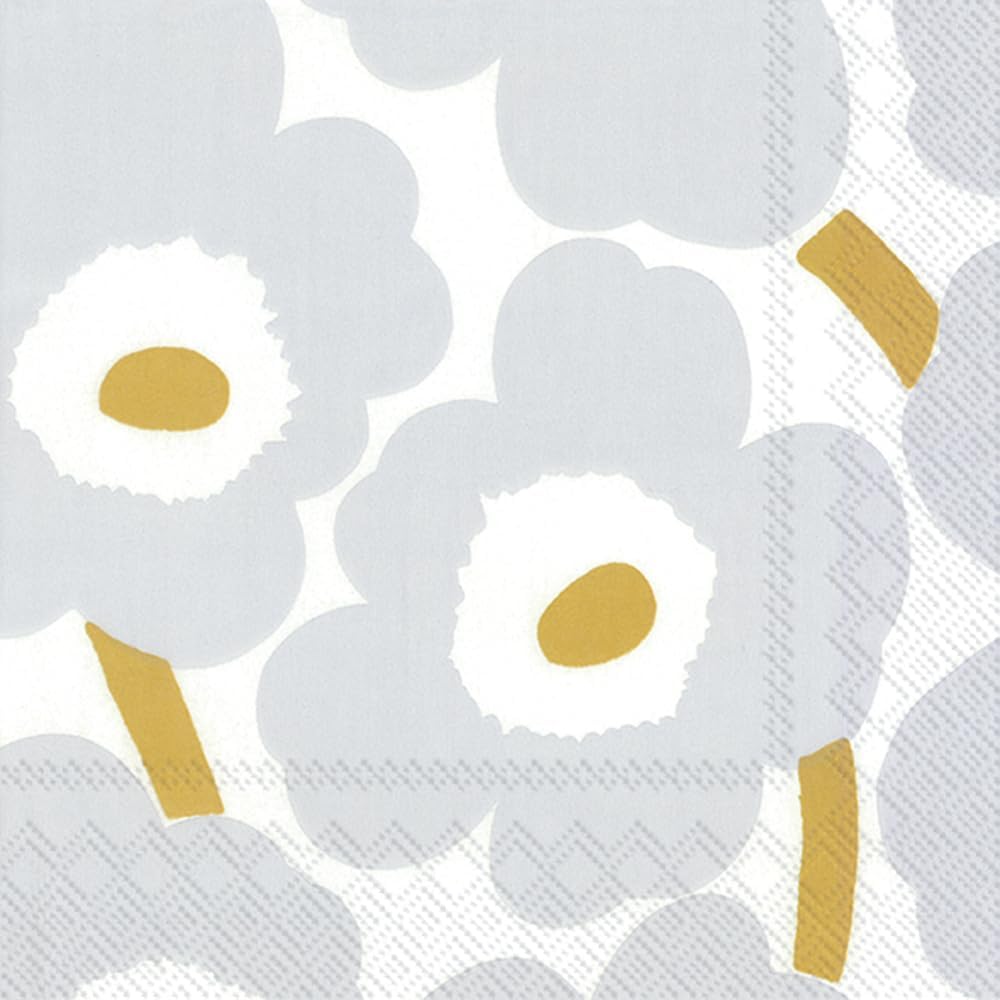 IHR Ideal Home Range Cocktail Napkins Marimekko Disposable 3-Ply Paper Party Napkin Pack, 5" x 5", Unikko White/Silver, 20-Count