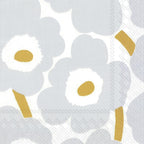 IHR Ideal Home Range Cocktail Napkins Marimekko Disposable 3-Ply Paper Party Napkin Pack, 5" x 5", Unikko White/Silver, 20-Count