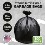 Top Knot Bags 45 Gallon Garbage Trash Bag 40X46" 1.5 Mil Black 100 Count Can Liner Bulk 40 Gallon 41 Gallon 42 Gallon 43 Gallon 44 Gallon Made in USA