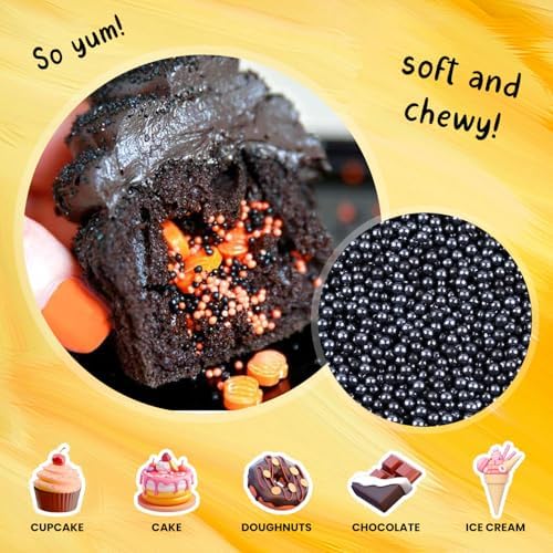 Bayep Edible Pearls for Cake Decorating 4mm Black Sprinkles for Cookies, Baking, Ice Cream, Cupcake Topper Pearl Sprinkles Perfect for Wedding Party Valentines Christmas Holiday Supplies 3.52 Ounce