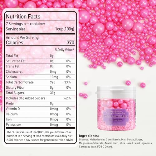 Dazzjoy Edible Hot Pink Pearl Sprinkles, Edible Sugar Candy, 130g/4.58oz, Pink Ball Pearls for Cake Decorating, Cupcake Toppers, Baking Cake Decoration, Easter Wedding Party Holiday Supplies