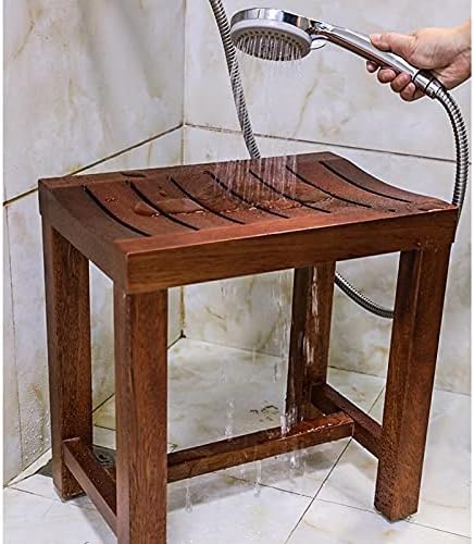 Wooden Shower/Bath Stool Bathroom Bench Waterproof Non-Slip Spa Bathtub Bathing Seat Foot Rest Small Step Stool Indoor Outdoor Patio Garden Yard, 42×28×43cm