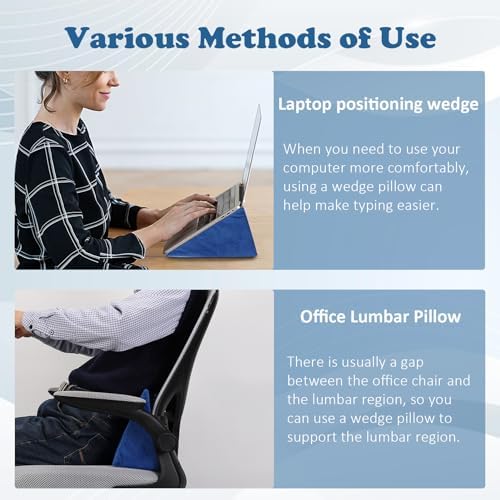 Small Wedge Pillow, Wedge Pillow for Bed Sores, Positioning Pillow, Positioning Wedge, Mini Pillow for Laptop and Yoga, Small Foam Wedge for Chair (1 Unit, Blue)