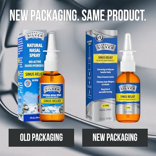 Sovereign Silver Sinus Relief Nasal Spray, 10 PPM Bio-Active Silver Hydrosol, Sinus Spray to Cleanse Mucus & Allergens, Drug-Free Nasal Cleanser, Non-Habit Forming – 2 fl oz (59mL), Pack of 2