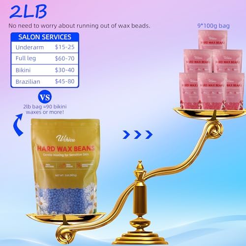 Hard Wax Beads, 2lb Sensitive Skin Chamomile Formula for Hair Removal, Face Eyebrow Leg Bikini Brazilian Waxing, Coarse Body Hair Specific