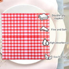 Paper Napkins Disposable Red Checkered Napkins Everyday Red White Gingham Dinner Napkin Cocktail Beverage Napkin for Lunch Picnic BBQ Christmas Halloween Birthday Party Decoration Supplies 40PCS