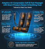 Leg Massager with Heat, Foot and Calf Air Compression Massager with 6 Modes & 9 Intensities, 3-Level Heating, LED Display, Timer, Zipper Design, Home Relaxation for Tired Feet & Calves,Black