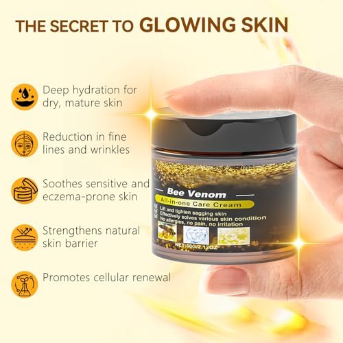 Bee Venom Cream, Anti Aging Treatment with Natural Ingredients, Bee Venom Skin Treatment Cream, Sensitive Skin Care for Back, Neck, Hands, Knee, 2.12OZ