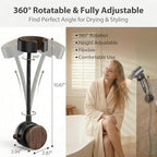 CTESNE【360° Rotating&No Drill Installation】Hands Free Hair Dryer Holder Wall Mount,Adjustable Height Suction Cup Blow Dryer Holder, Damage-Free Wall, with Cord Storage for Most Hair Dryers