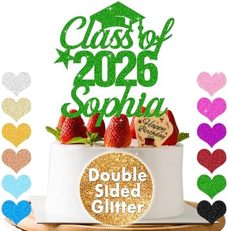 Personalized Graduation Cake Topper Class Of 2026 Cake Toppers Graduation Gifts Congrats Cake Topper Finish School Graduate Party Decor with Any Name (Green)
