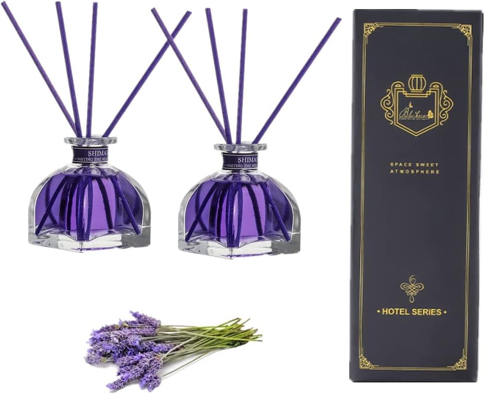 Lavender Diffuser Set of 2, Scent Sticks, Room Air Fresheners, 2 Bottles Aromatherapy Essential Oil Set, for Bathroom Bedroom Office, Gift Sticks Defusers with 1.8oz Essential Oils Each Bottle