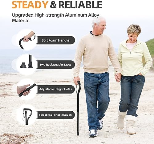 BeneCane Walking Cane for Men & Women Adjustable Cane with Offset Soft Cushioned Handle -Portable Lightweight Sturdy Mobility Walker Aid for Elderly, Seniors Collapsible Cane