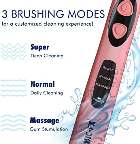 Sonic-FX Solo Electric Toothbrush - 3 Brushing Modes - with Intelligent Auto-Timer, Includes 2 Tooth Brush Heads, and 1 Interdental Head, Rechargeable, Electronic Charging/Storage Base (Coral)