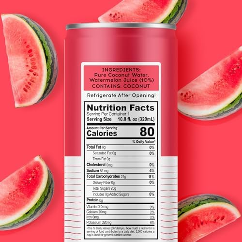 100 Coconuts Watermelon Pure Coconut-100% Pure Coconut Water - Low Calorie All-Natural Drink with Electrolytes - Naturally Sweet, no preservatives- Non-GMO, 11 fl oz, Pack of 12 (Pure Coconut Water)