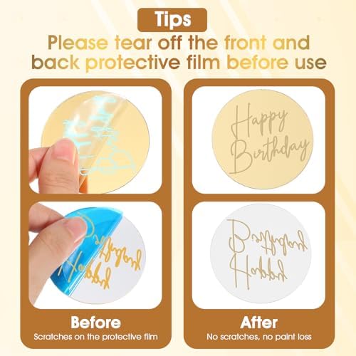 24 Pcs Gold Mirror Acrylic Cupcake Toppers, Round Gold Happy Birthday Cake Topper, Cake & Cupcake Decorations for DIY Birthday Party Anniversary Pastries Decorations