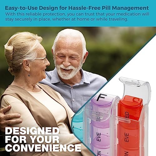 Weekly Pill Organizer - Pill Planners for Pills and Vitamins Day Week, 4 Times-a-Day Medication Reminder, AM PM Compartments Monday to Sunday for Travel or Purse