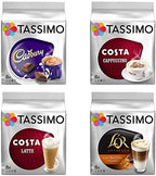 Tassimo Costa Cappuccino + Cadbury + Costa Latte + Carte Noire Latte Macchiato Caramel X 4 Favourite Packs, Total 64 Discs