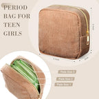 Dansydaisy 4 Pcs Sanitary Napkin Storage Bag Corduroy Period Bag for School Teen Mini Makeup Preppy Cosmetic Wallet Set for Women Teacher Portable First Period Cute Pad Pouch with Zipper
