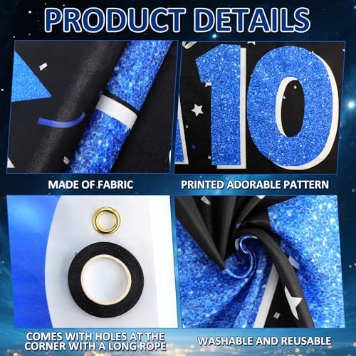 10th Birthday Banner Decorations for Boys and Girls Blue Out Single Digits I’m 10 Birthday Banner Sign with 14 Balloons Kids 10 Years Old Party Yard Sign Decor for Indoor Outdoor