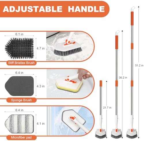 Long Handled Scrub Brush for Shower，3-in-1 Cleaning Brushes with 3 Different Function Cleaning Heads Brush for Shower Cleaning Bathroom Kitchen Walls Tub Tile