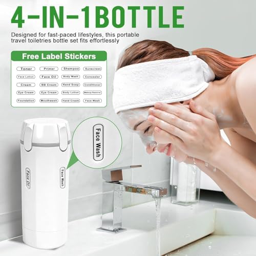 4 in 1 Travel Dispenser,4 Pack 30ML Travel Bottles for Toiletries,Refillable, Leak Proof and Portable,Suitable for Storing Shampoo, Shower Gel, Laundry Detergent, Suitable for Travel, Camping (White)