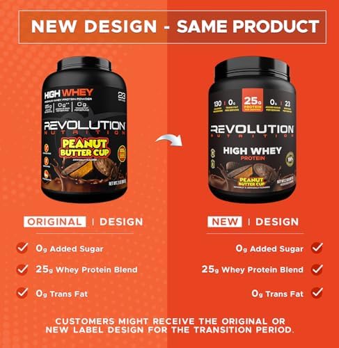 Revolution Nutrition, High Whey, Protein Powder 2LB, Whey Isolate, Gluten Free, Lean Muscle Mass for Men & Women, 25g of Protein Per Scoop, 908 g, 24 Servings (Chocolate Peanut Butter Cup, 2 Pound)
