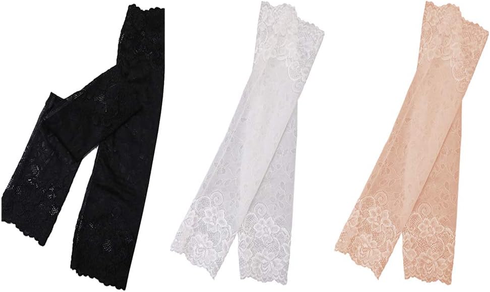 3 Pairs 38CM Summer UV Protection Arm Sleeves Women Sexy Lace Floral Sleeve Arm Warmers Scar Cover Long Fingerless Driving Gloves
