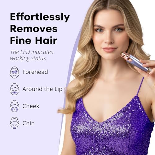 VG VOGCREST Eyebrow & Facial Trimmer: 2-in-1 Rechargeable Facial Hair Removal & Eyebrow Shaver - Painless Razor with Built-in LED Light (Solar Purple)