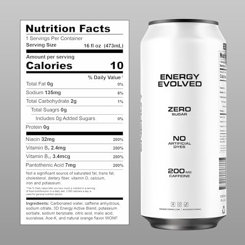 3D Energy Drink – Sugar Free, 200mg Caffeine, Pre Workout, Taurine, L-Carnitine, Lightly Carbonated, 16oz Cans, 12 Pack - Citrus Frost