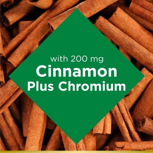 Nature's Bounty Cinnamon 2000mg Plus Chromium, Sugar Metabolism Support Supplement, 60 Capsules