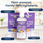 Truly Free Heavy Duty Degreaser - Grease Remover & Grime Cleaner for Kitchen, Automotive & More, Household Cleaning Supplies, Fragrance-Free, Includes 16 oz Reusable Empty Bottle + Two Fills, 3 oz ea.