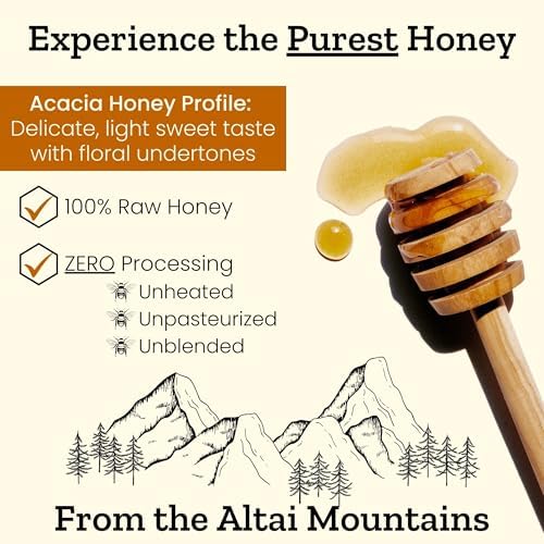 Altay Raw Acacia Honey - 100% Pure, Unfiltered, Unpasteurized, Ethically Sourced - Glass Jar, 908g / 35.2oz