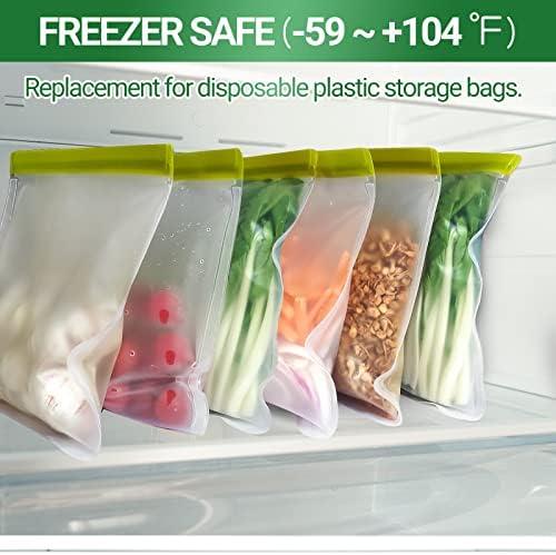 Reusable Freezer Bags, 10 Pack Reusable Quart Bags Seal and Leak Proof, BPA Free Storage Bag for Marinate Meat, Vegetables, Home Organization, Green