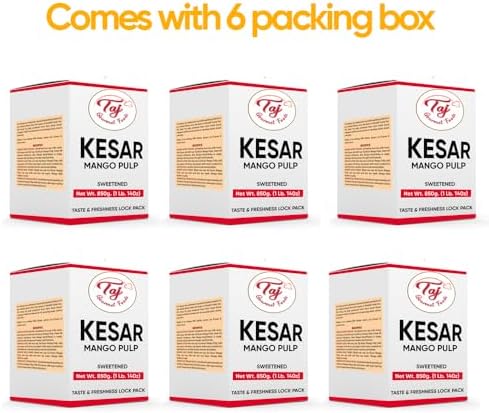 TAJ Kesar Mango Pulp Puree 6-Pack | Great for Lassi Shake | 30-Ounce (850g)