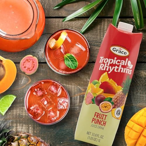 Grace Tropical Rhythms Fruit Punch Jamaican Juice 1 Liter (33.8oz)- 3 Cartons - Authentic Jamaican Drink
