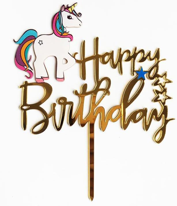 Cake Topper Colour Acrylic Unicorn With Happy Birthday Decorations Party Favor Cake Accessory Gift 2005-CL (Pack of 1)