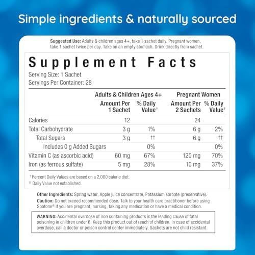 Nelson Homeopathics Pure-Absorb Spatone Liquid Iron and Vitamin C Supplement, 28 Count (0.85 FL. OZ. Packets)