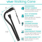 Vive Walking Cane for Women, Men, Elderly - Patented Offset Grip - Lightweight Adjustable Walking Aid with a Non-Slip Tip - Sturdy Balancing Mobility Aid for Seniors